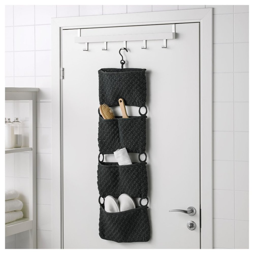 Ikea Nordrana Grey Crochet Storage Hanging Bag